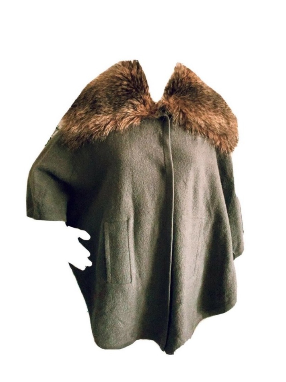 Women's M Gray Faux Fur Poncho Cape Jacket